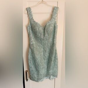 Sherri Hill Prom Dress Mini Short Embroidered Lace Light Blue Size 6